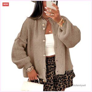 Oversized Cable Knit Cardigan, Long Sleeve Button Up, Lightweight Fall Sweater